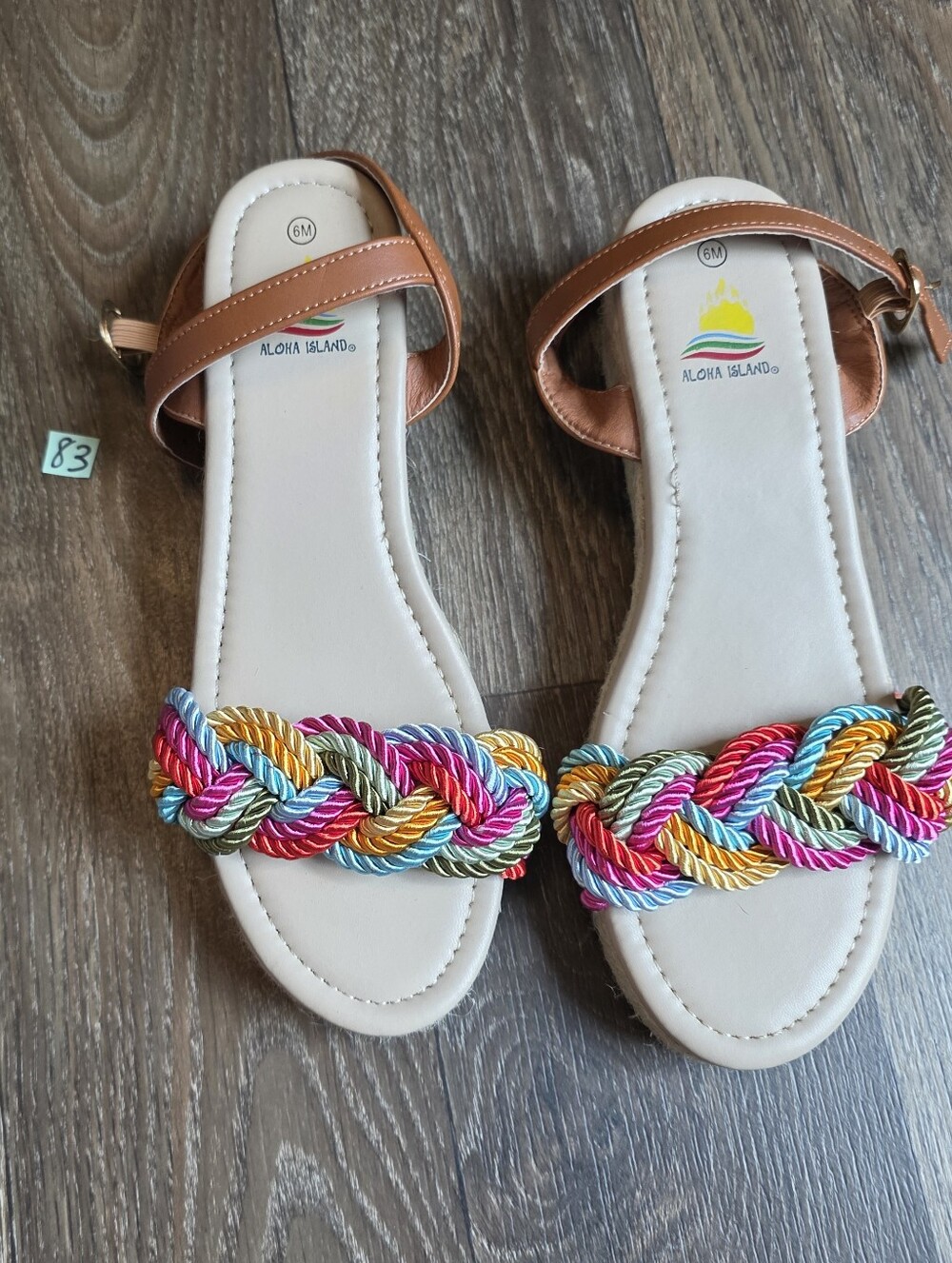 Aloha Island Women's Tan Sandals with Multicolor Braided Strap